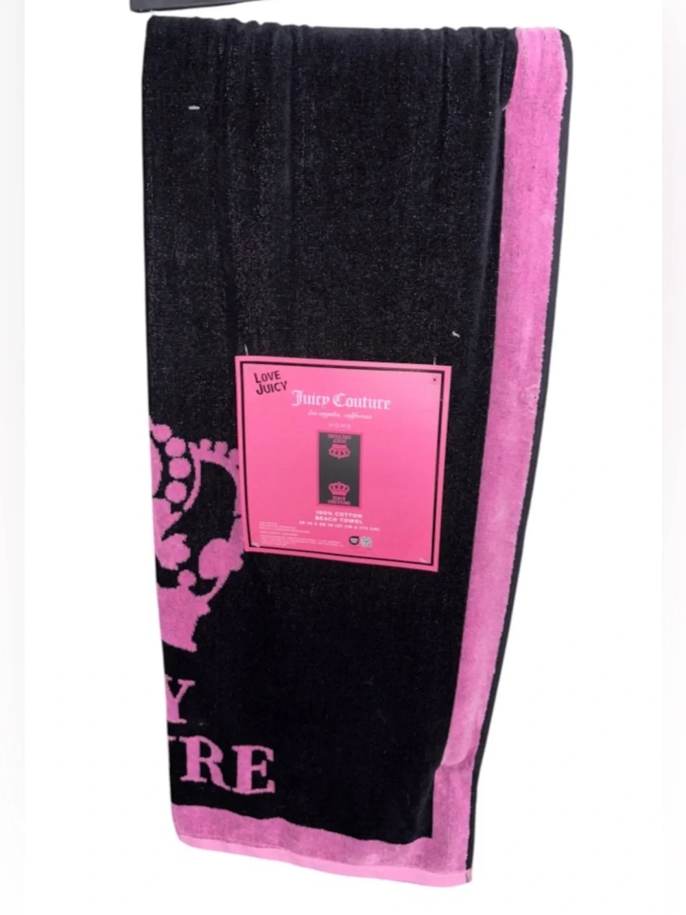 Juicy Couture Black and Pink Logo Beach Towel